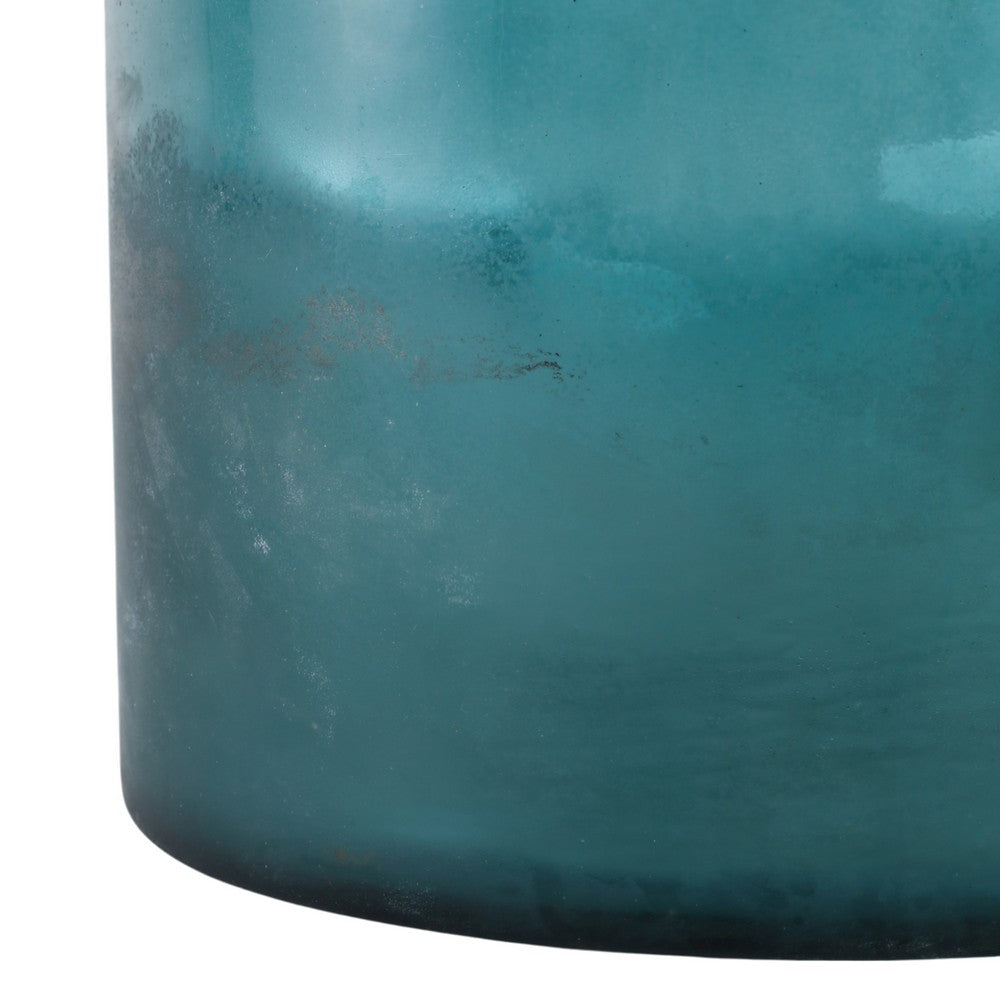 Decorative Coastal Hurricane Candle Holder | Frosted Blue Glass | 12"