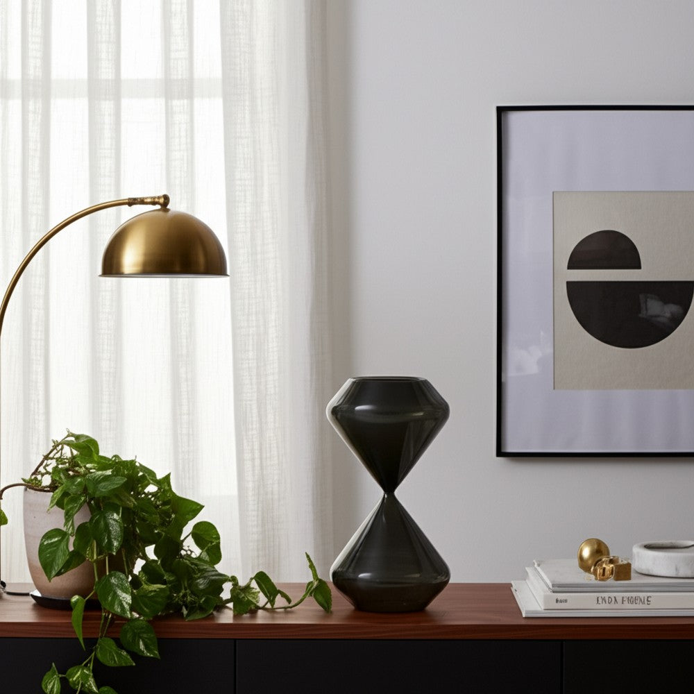 Decorative 90 Minute Glass Sand Timer | 10" Modern Black Glass
