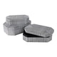 Trinket Box Set of 3 | Octagon Shaped Black Grooved Lines on White Resin