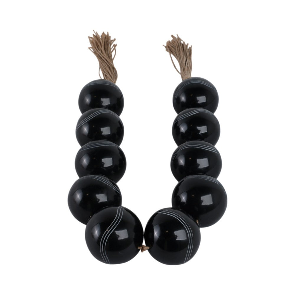 Hana Accent Garland | Carved Resin Beads | Brown Rope Tassels | Gloss Black