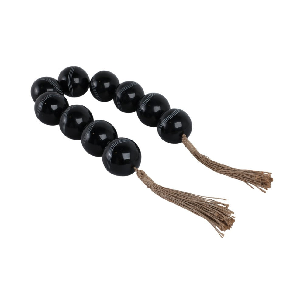 Hana Accent Garland | Carved Resin Beads | Brown Rope Tassels | Gloss Black SBH-21562
