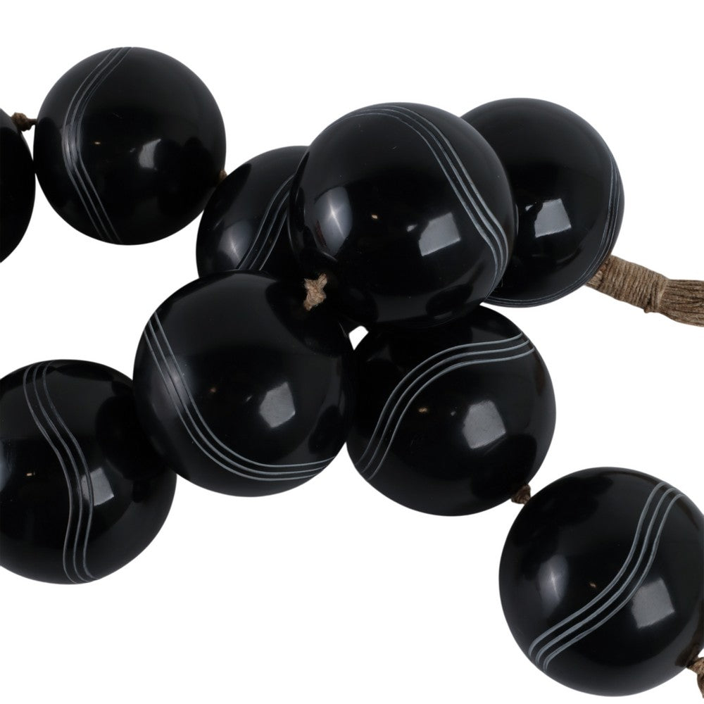 Hana Accent Garland | Carved Resin Beads | Brown Rope Tassels | Gloss Black