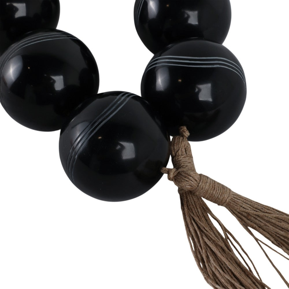 Hana Accent Garland | Carved Resin Beads | Brown Rope Tassels | Gloss Black