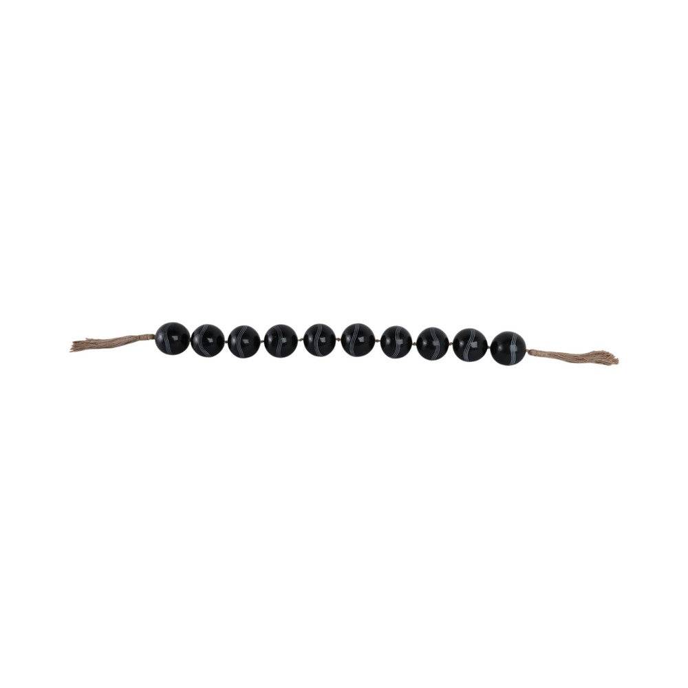 Hana Accent Garland | Carved Resin Beads | Brown Rope Tassels | Gloss Black