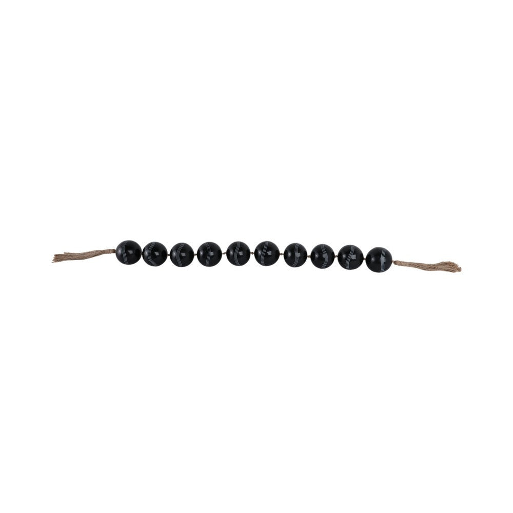 Hana Accent Garland | Carved Resin Beads | Brown Rope Tassels | Gloss Black SBH-21562