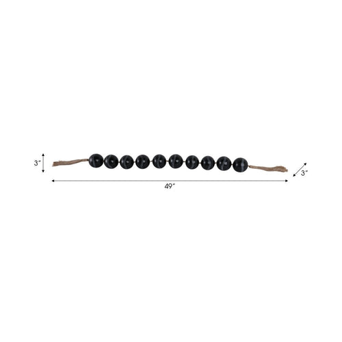 Hana Accent Garland | Carved Resin Beads | Brown Rope Tassels | Gloss Black