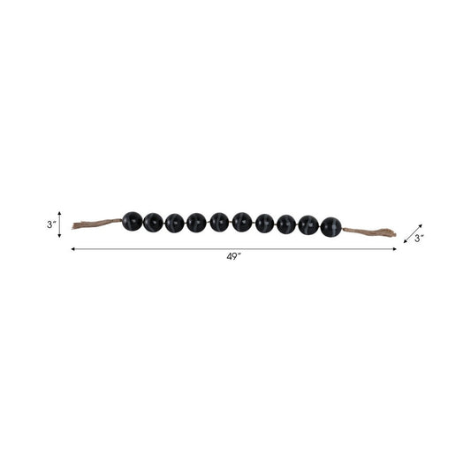 Hana Accent Garland | Carved Resin Beads | Brown Rope Tassels | Gloss Black