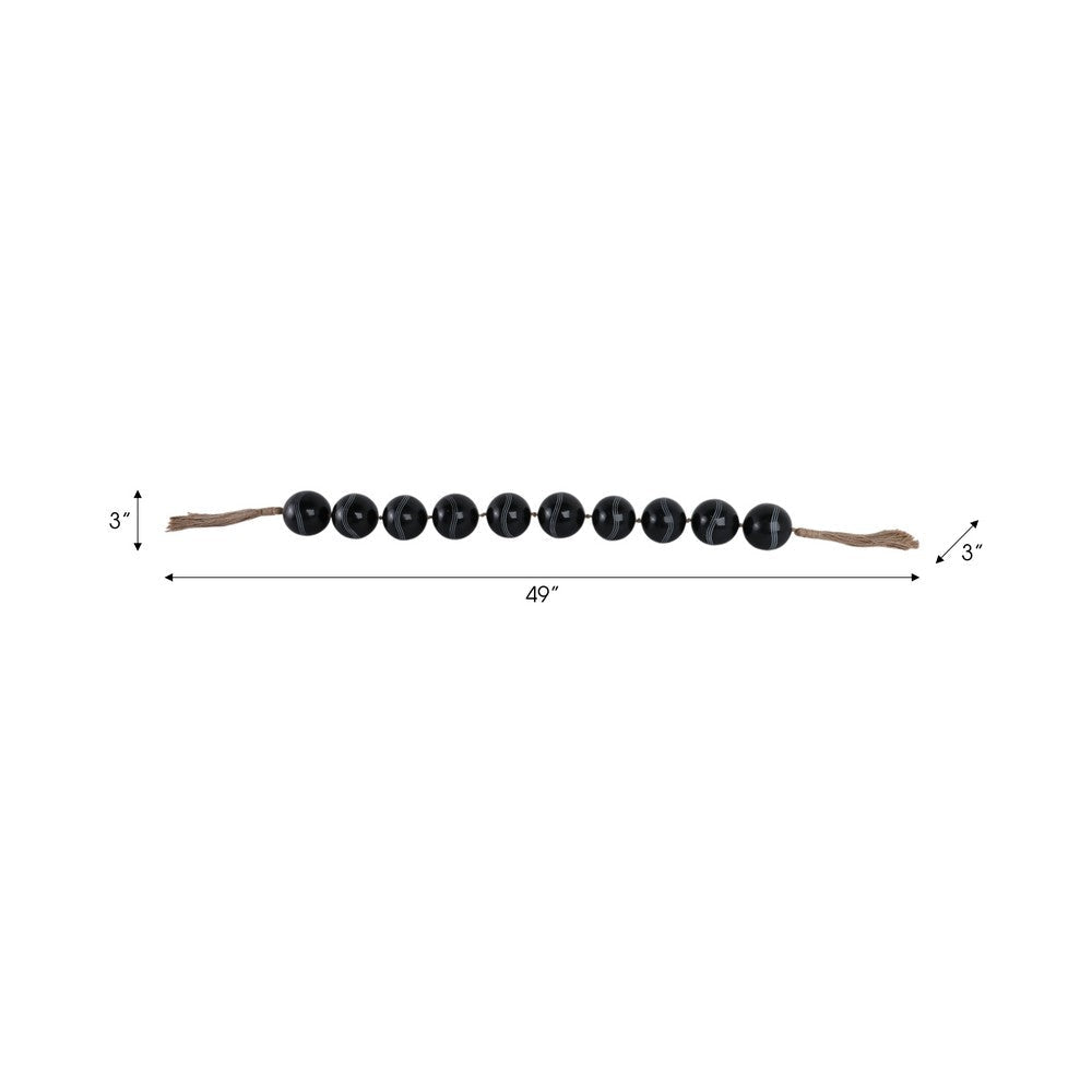 Hana Accent Garland | Carved Resin Beads | Brown Rope Tassels | Gloss Black
