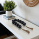 Hana Accent Garland | Carved Resin Beads | Brown Rope Tassels | Gloss Black