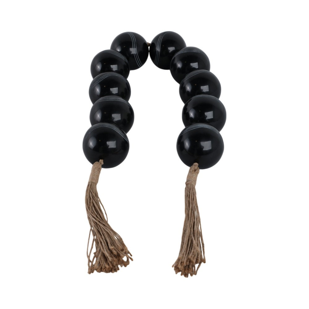 Hana Accent Garland | Carved Resin Beads | Brown Rope Tassels | Gloss Black