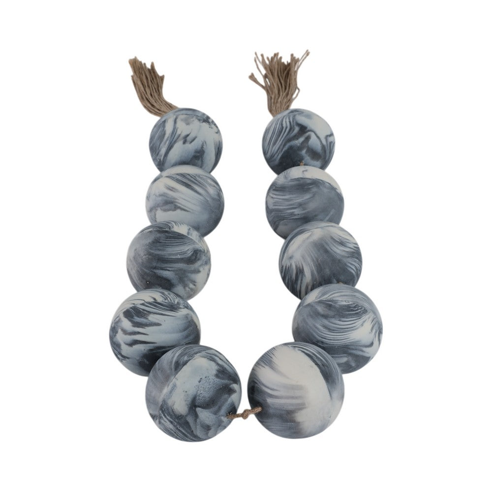 Decorative Garland | Marbled Beads | Rope Tassels | White & Black Resin