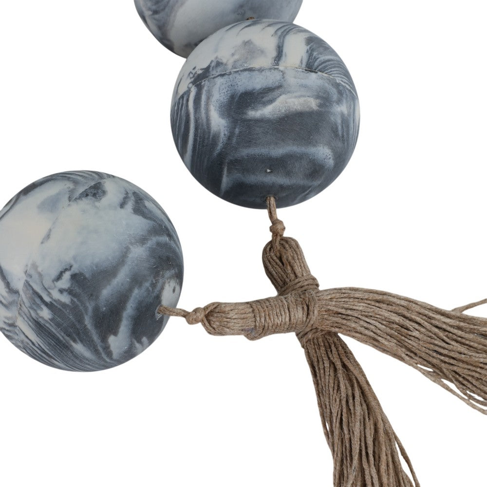 Decorative Garland | Marbled Beads | Rope Tassels | White & Black Resin