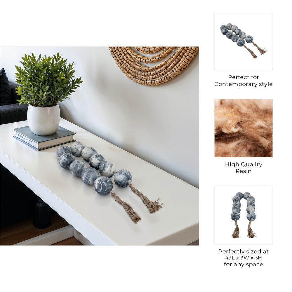 Decorative Garland | Marbled Beads | Rope Tassels | White & Black Resin
