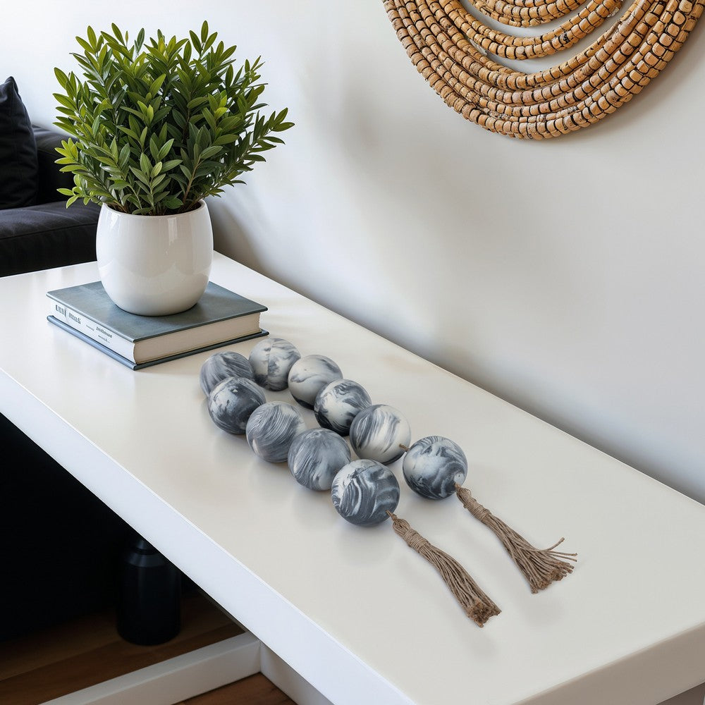 Decorative Garland | Marbled Beads | Rope Tassels | White & Black Resin