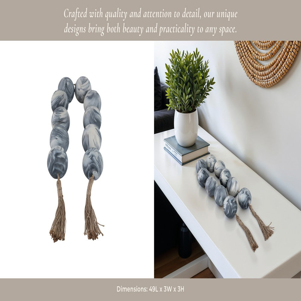 Decorative Garland | Marbled Beads | Rope Tassels | White & Black Resin