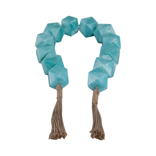 Decorative Beaded Garland with Tassels | Geometric| 45" Coastal Blue
