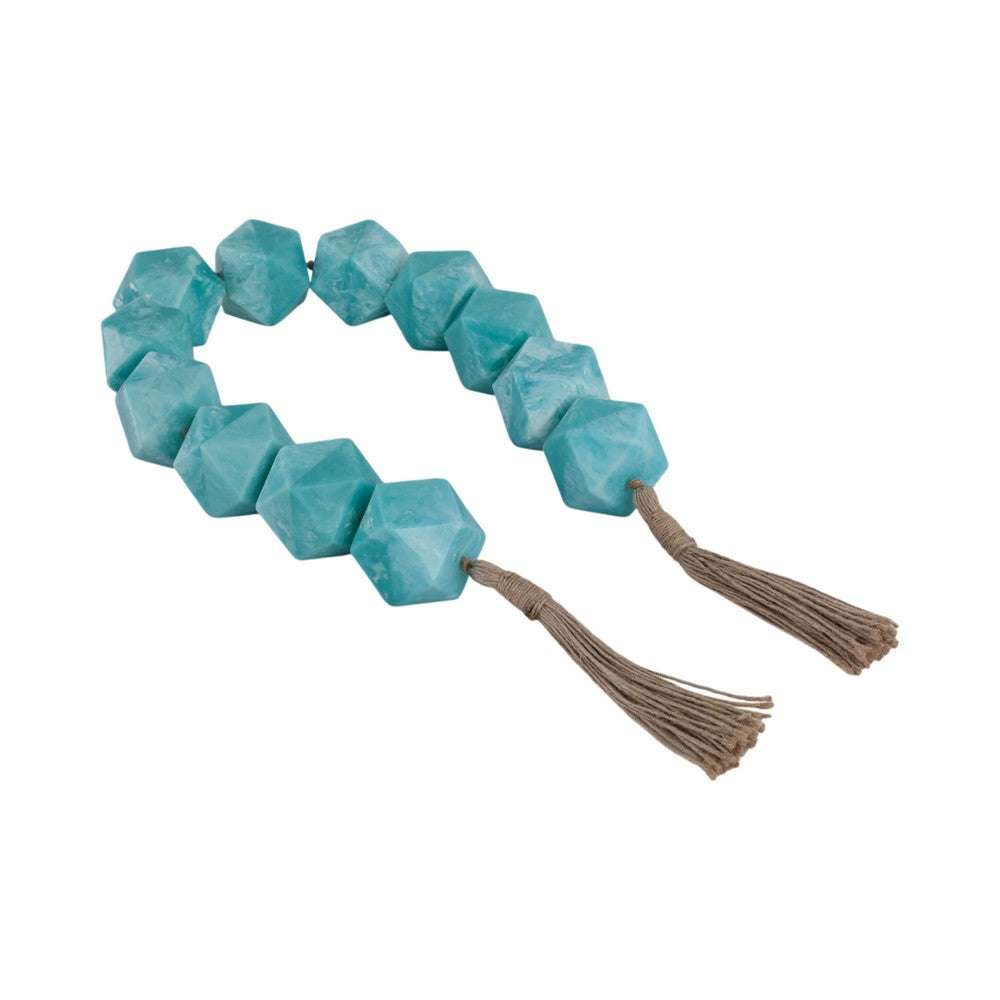 Decorative Beaded Garland with Tassels | Geometric| 45" Coastal Blue