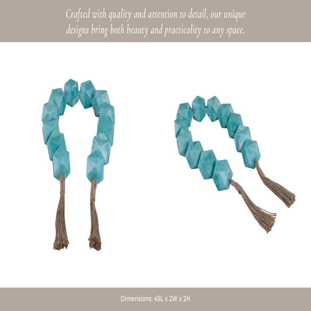 Decorative Beaded Garland with Tassels | Geometric| 45" Coastal Blue