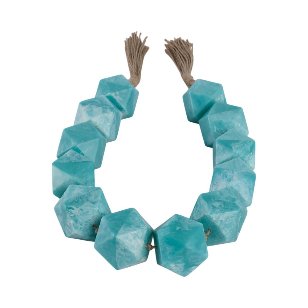 Decorative Beaded Garland with Tassels | Geometric| 45" Coastal Blue