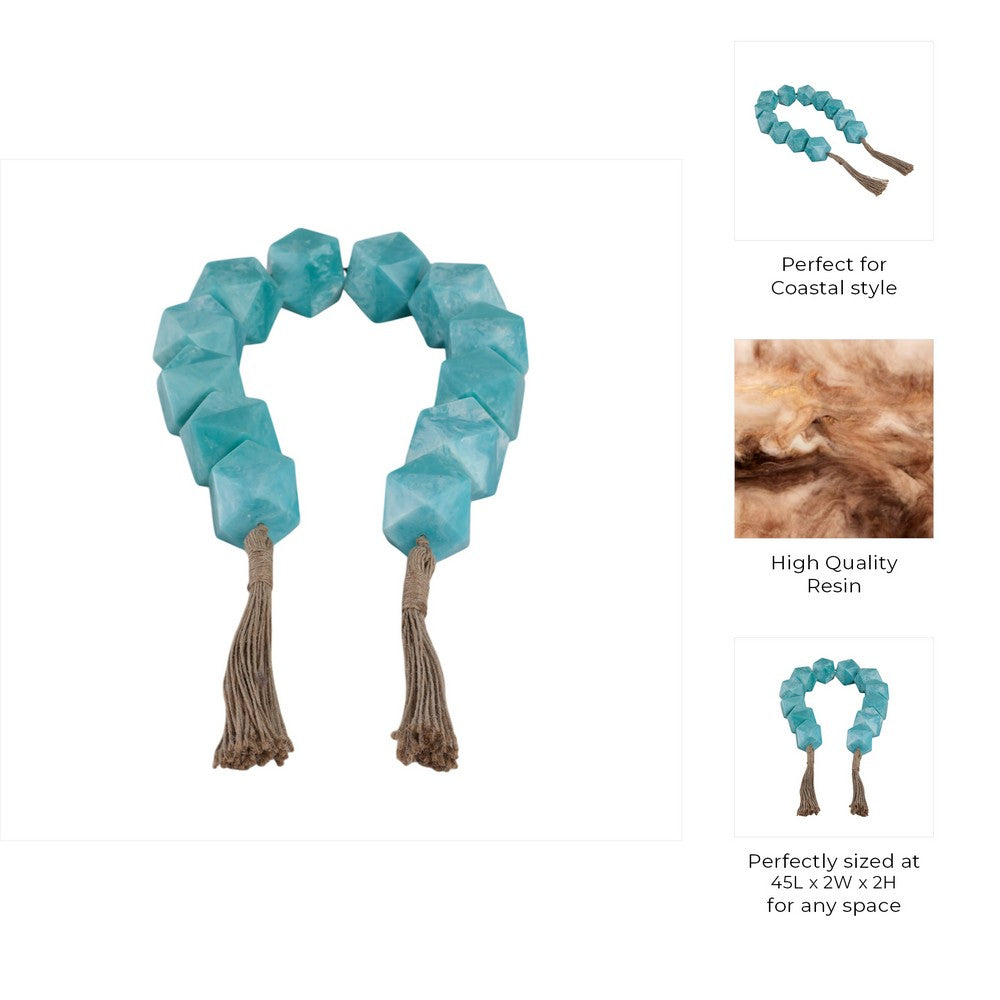 Decorative Beaded Garland with Tassels | Geometric| 45" Coastal Blue