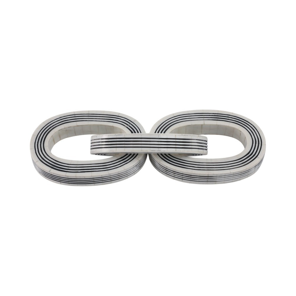 Tabletop Decor | 3-Link Chain Sculpture | Black White Strips | Resin 15"