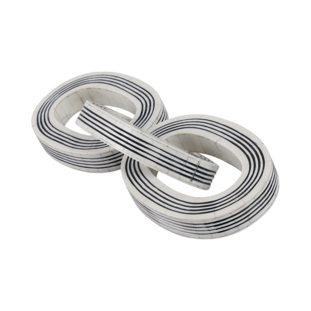 Tabletop Decor | 3-Link Chain Sculpture | Black White Strips | Resin 15"