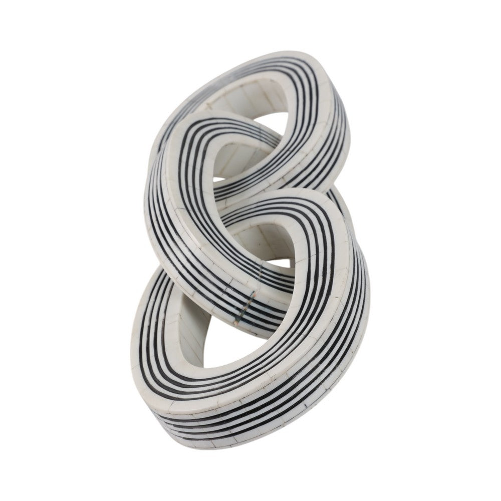 Tabletop Decor | 3-Link Chain Sculpture | Black White Strips | Resin 15"