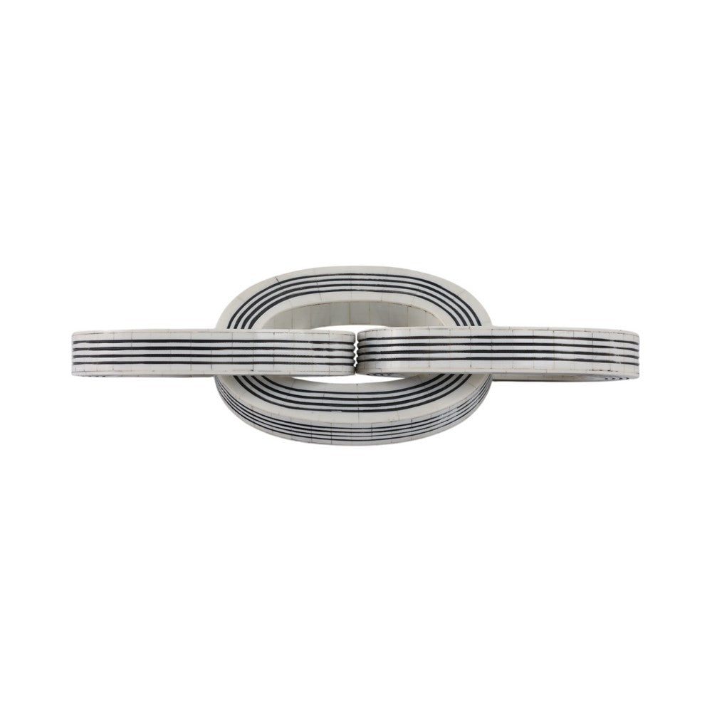 Tabletop Decor | 3-Link Chain Sculpture | Black White Strips | Resin 15"
