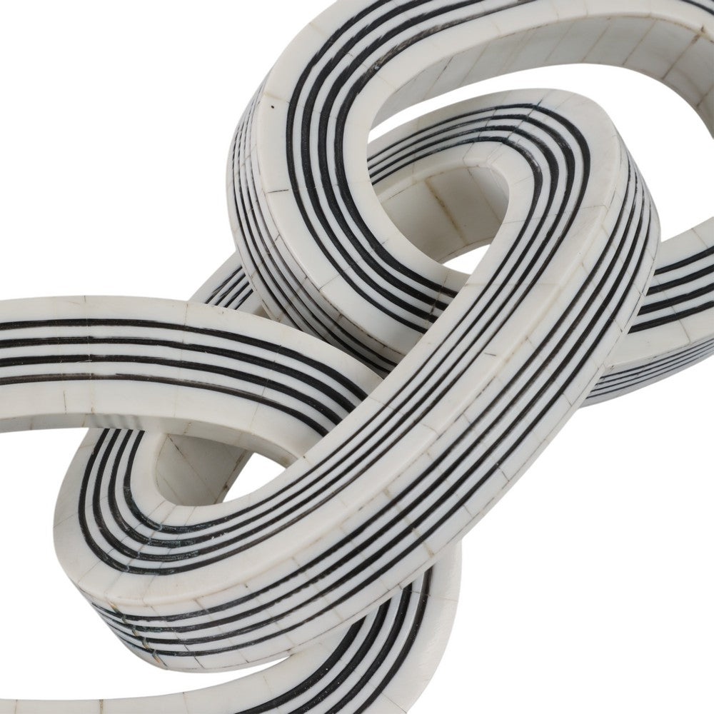 Tabletop Decor | 3-Link Chain Sculpture | Black White Strips | Resin 15"