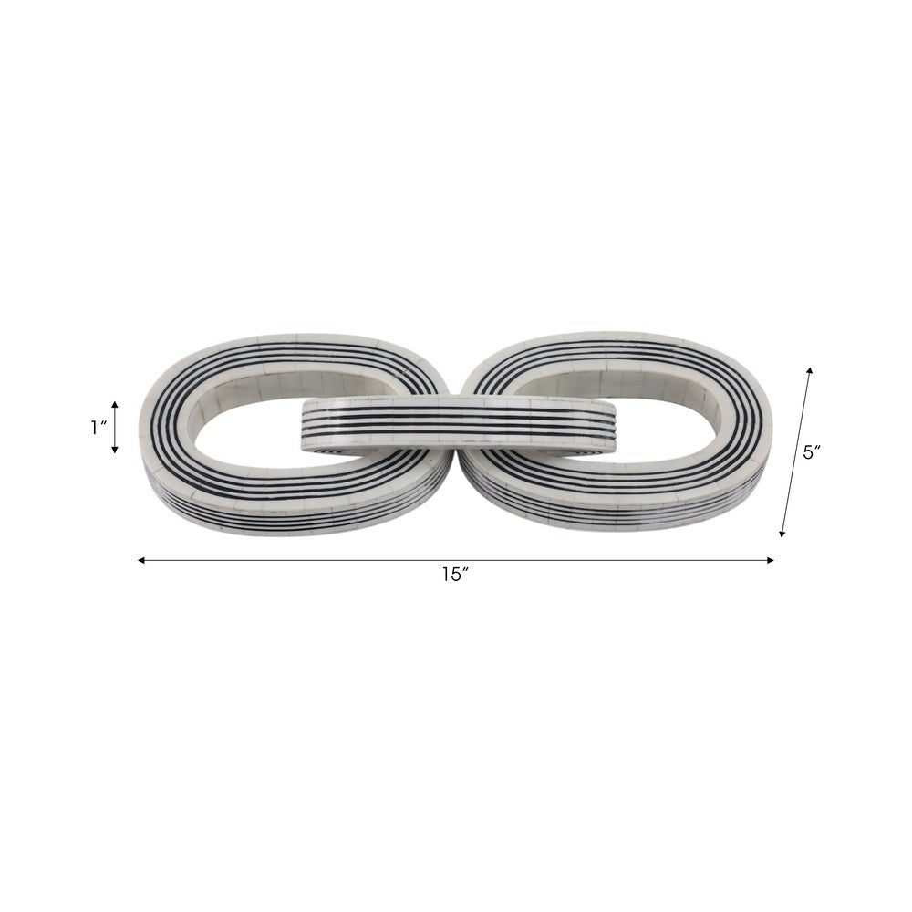 Tabletop Decor | 3-Link Chain Sculpture | Black White Strips | Resin 15"