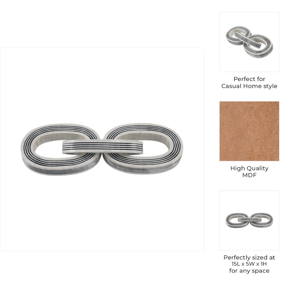 Tabletop Decor | 3-Link Chain Sculpture | Black White Strips | Resin 15"