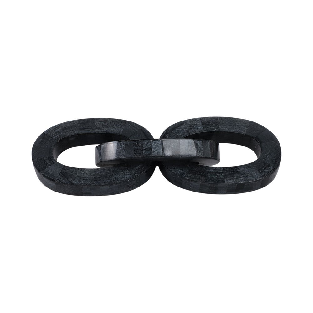 Tabletop Decorative 3 Linked Chain Sculpture | 15" Black Marble Finish