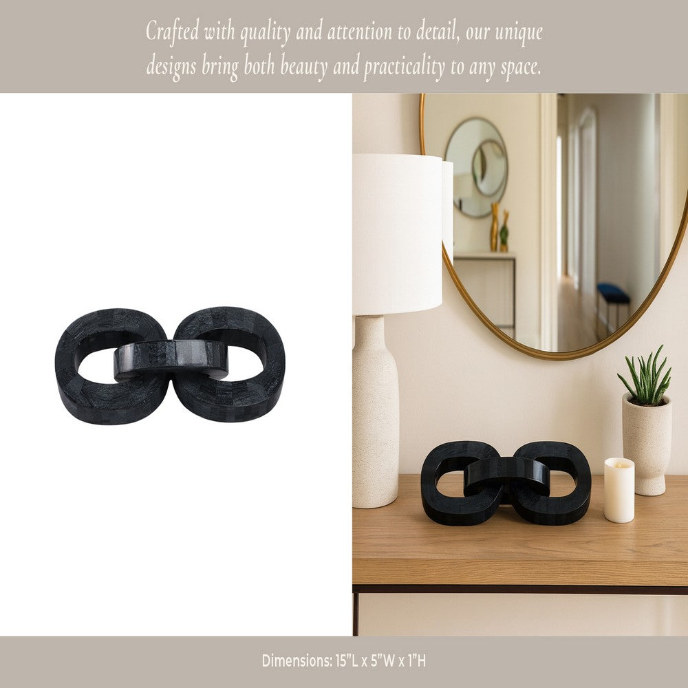 Tabletop Decorative 3 Linked Chain Sculpture | 15" Black Marble Finish