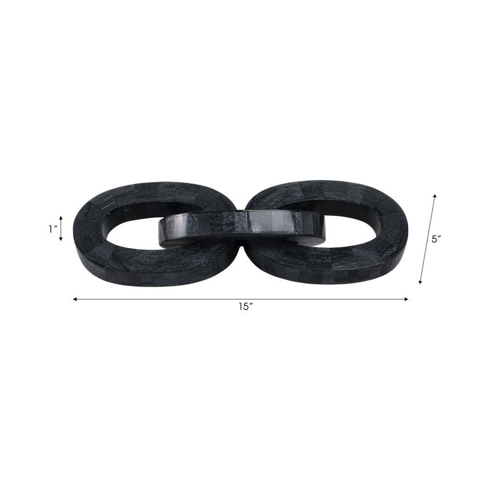 Tabletop Decorative 3 Linked Chain Sculpture | 15" Black Marble Finish