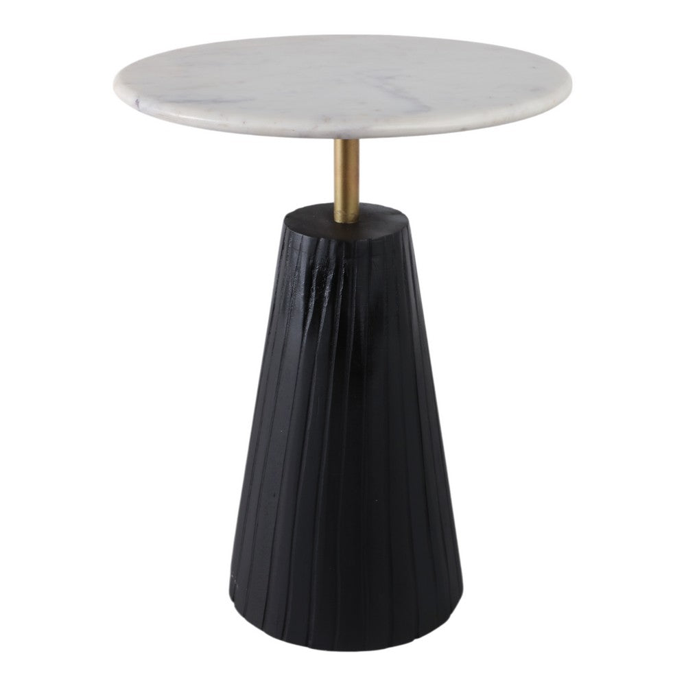 Accent Table | 17" Round White Marble Top | Black Fluted Base