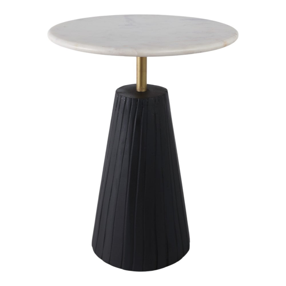 Accent Table | 17" Round White Marble Top | Black Fluted Base