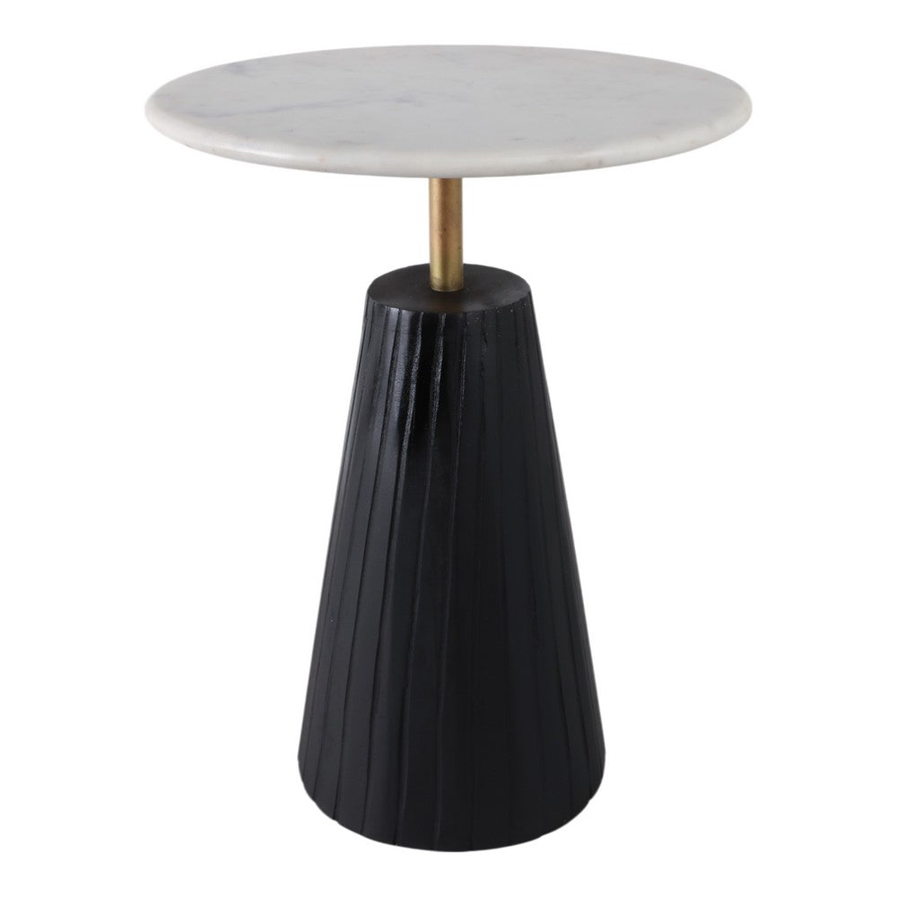 Accent Table | 17" Round White Marble Top | Black Fluted Base