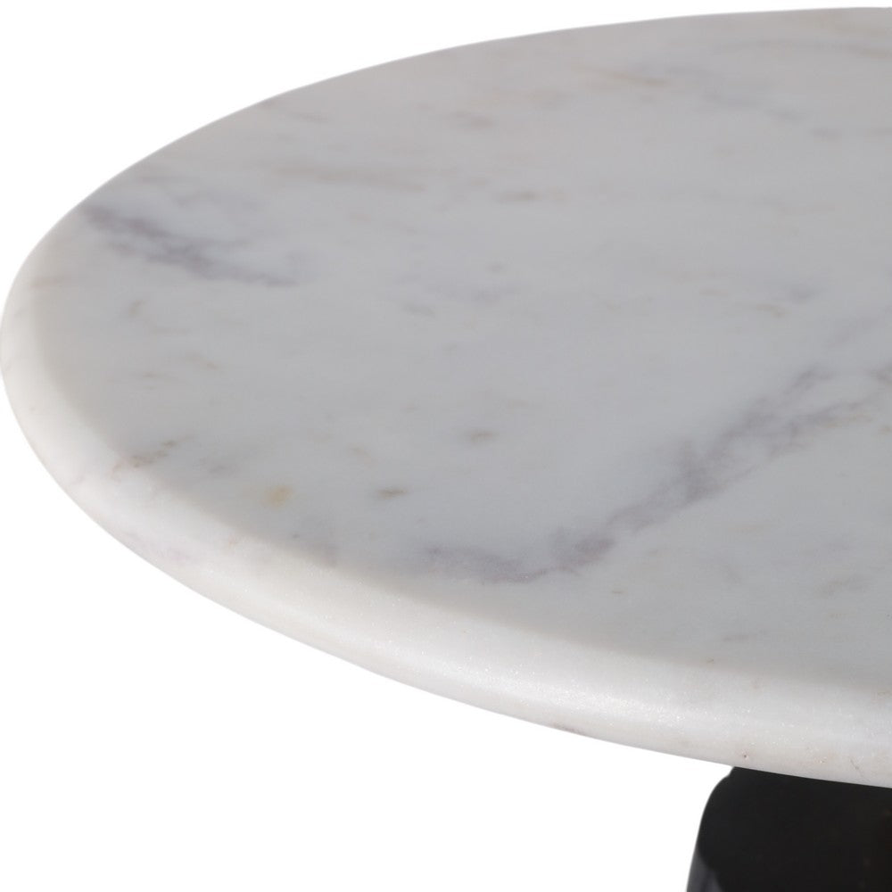 Accent Table | 17" Round White Marble Top | Black Fluted Base