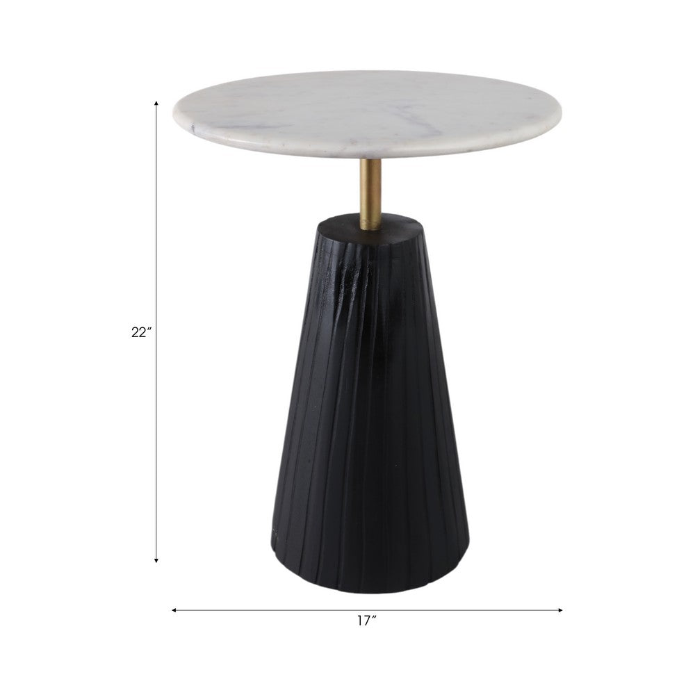 Accent Table | 17" Round White Marble Top | Black Fluted Base