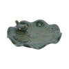 Elegant Birdbath w Perched Bird on Lilypad Flower | Glazed Green Ceramic