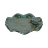 Elegant Birdbath w Perched Bird on Lilypad Flower | Glazed Green Ceramic