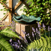 Elegant Birdbath w Perched Bird on Lilypad Flower | Glazed Green Ceramic