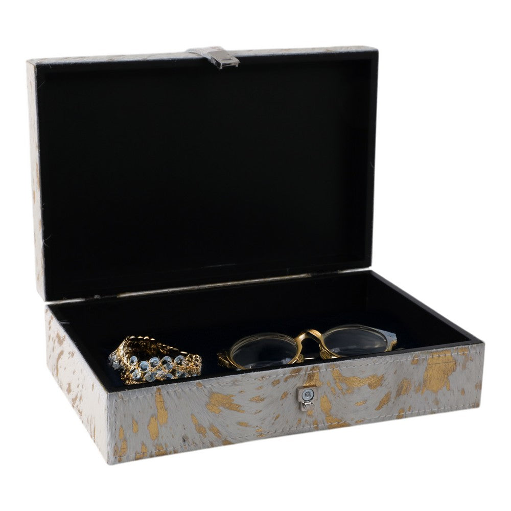 Decorative Jewelry Box | Hair on Hide Leather | 11" Tan Gold Speckled