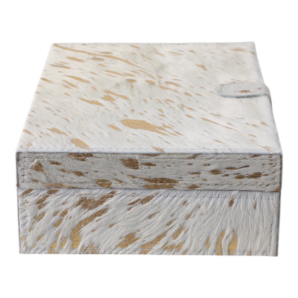 Decorative Jewelry Box | Hair on Hide Leather | 11" Tan Gold Speckled