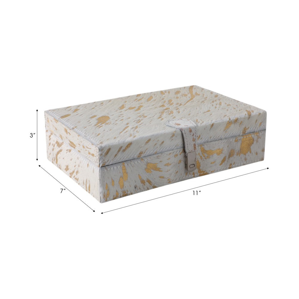 Decorative Jewelry Box | Hair on Hide Leather | 11" Tan Gold Speckled