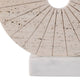 Geometric Art Sculpture | Open Circle Travertine Top | White Marble Base