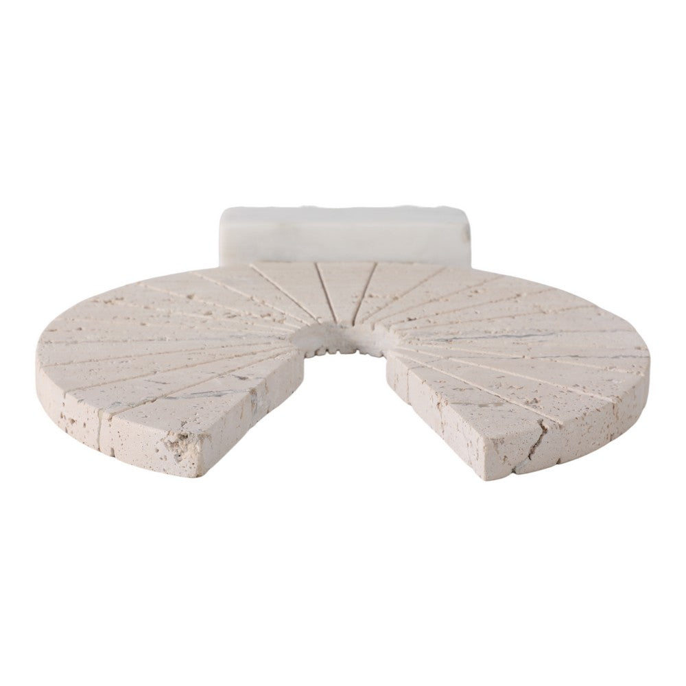 Geometric Art Sculpture | Open Circle Travertine Top | White Marble Base