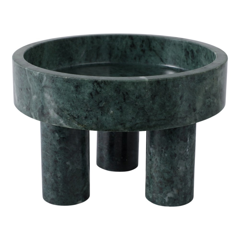 Decorative Footed Bowl | Raised Edges | 9" Sculptural Green Marble