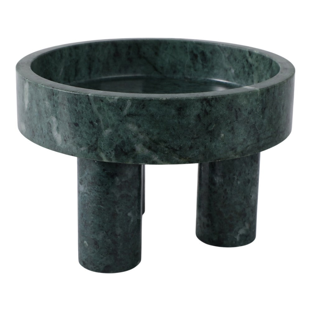 Decorative Footed Bowl | Raised Edges | 9" Sculptural Green Marble