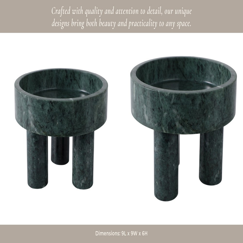 Decorative Footed Bowl | Raised Edges | 9" Sculptural Green Marble